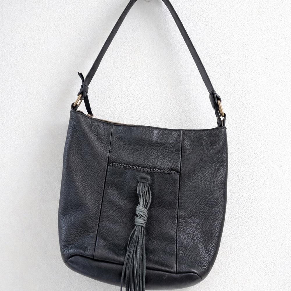 Lucky Brand Black Leather Tassel Shoulder Bag